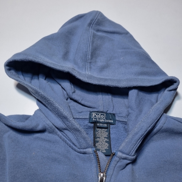 Vintage Polo Ralph Lauren Hoodie Blue Printed Big Pony XL 16-18 - Picture 2 of 8